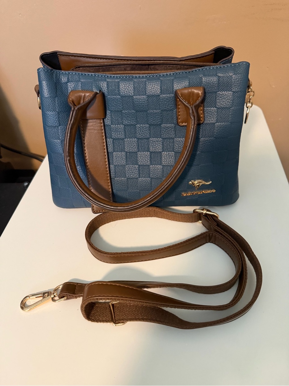 Blue & Brown Women's Tote Bag with Detachable Strap